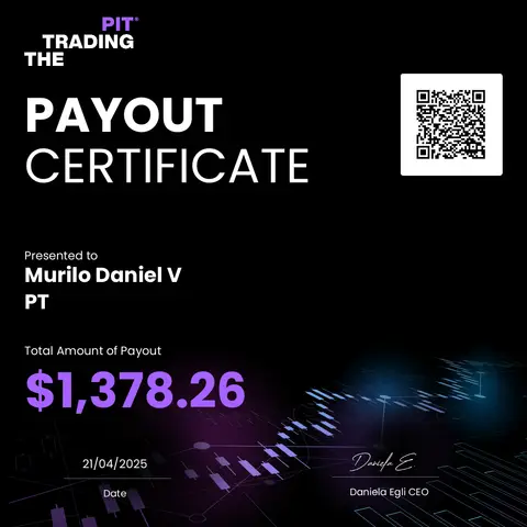 Certificado de saque emitido pela mesa The Trading Pit, no valor de US$ 1.378,26, em 21/04/2025.