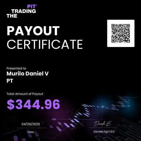 Certificado de saque emitido pela mesa The Trading Pit, no valor de US$ 344,96, em 04/09/2025.